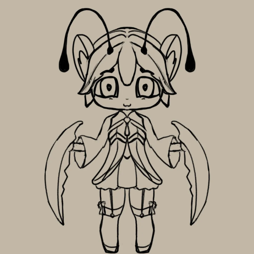 Chibi Mantis Girl - Lineart